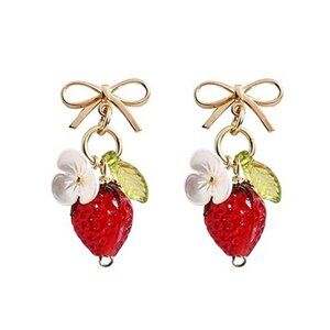 Strawberry Imported Czech Glass Beads Earrings Handmade Bowtie